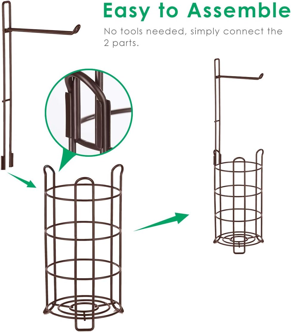 TomCare Toilet Paper Holder Free Standing with Shelf, Stable 4 Raised Feet | Stores 4 Mega Rolls, Tool-Free Assembly, Powder-Coated Metal Frame, Bathroom Storage Organizer for Spare Rolls, Silver