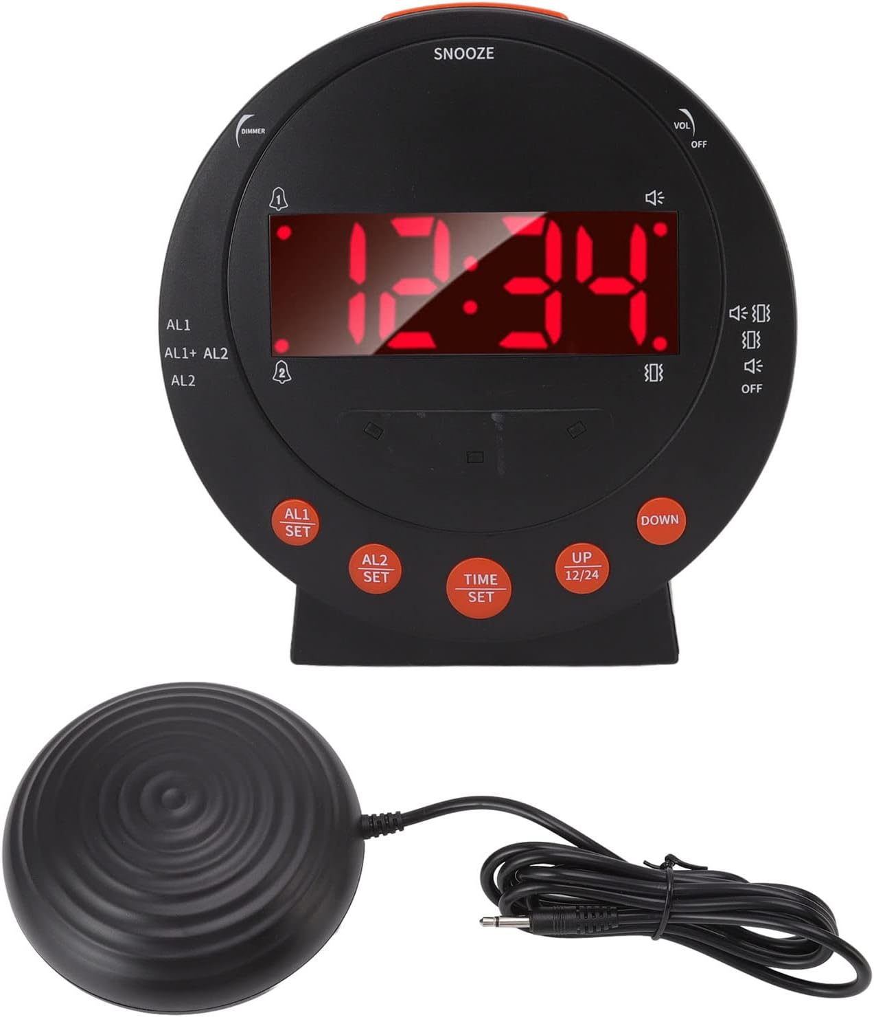 Extra Loud Vibrating Alarm Clock with Bed Shaker, 110 Decibels Red Flashing Light Clock for Heavy Sleepers and Hearing Impaired