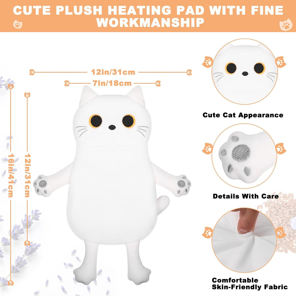 Microwave Heating Pad for Period Cramps Pain Relief, 16"×12", Grey Cat