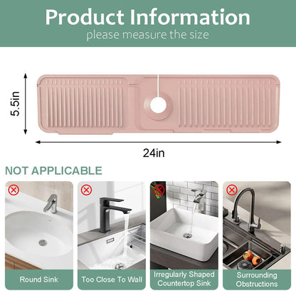 24 Inch Upgraded Draining Mat Folding faucet Mat for Bathroom Sink Splash Guard 7° Slope with Button Lock Water Draining Pad for Kitchen Bathroom Bar(Pink)