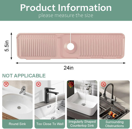 24 Inch Upgraded Draining Mat Folding faucet Mat for Bathroom Sink Splash Guard 7° Slope with Button Lock Water Draining Pad for Kitchen Bathroom Bar(Pink)