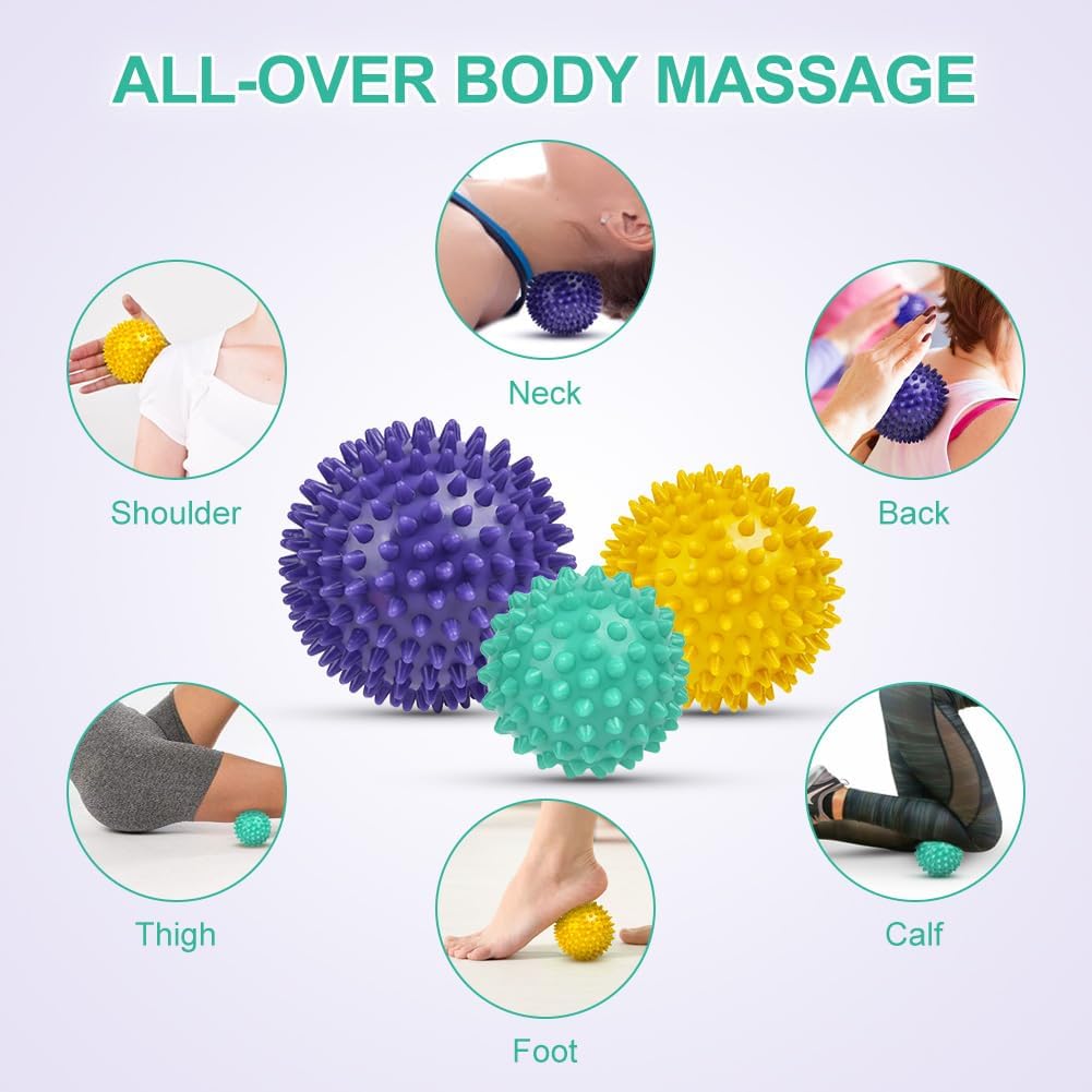 URAQT Spiky Massage Ball Set, 2 Pack Physical Therapy Massage Balls, Hard Lacrosse Ball & Spiky Massage Ball for Myofascial Release and Trigger Point Deep Tissue Massage (Purple)