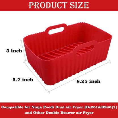 WMKGG Silicone Air Fryer Liners, 2PCS Air Fryer Silicone Liners | Reusable Rectangular Non-Stick Basket Accessories for Ninja Foodi Dual DZ201/DZ401 8-10QT