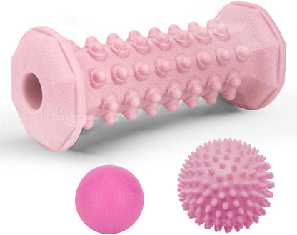Foot Massager Roller Set for Plantar Fasciitis, Arch and Heel Pain Relief | Includes Foot Roller, lacrosse and spiky massage balls for deep tissue trigger point muscle therapy and neuropathy relief