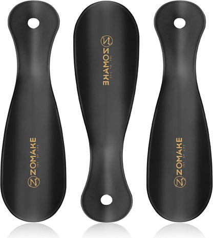 ZOMAKE Metal Shoe Horn, Small Travel Shoehorn for Men Women Kids 7.5''&3.9" | 3 Pack Stainless Steel Portable Shoe Spoon Helper, Compact Travel Size, Built-In Hang Hole, Smooth Rounded Curve, Shoe Care