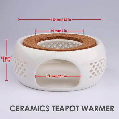 KEISSCO Teapot Warmer, Ceramic Teapot Heater with Cork Cushion Coffee Tea Warmer for Glass, Stainless Steel, Ceramic Teapot and Other Heatproof Dish Warming Use