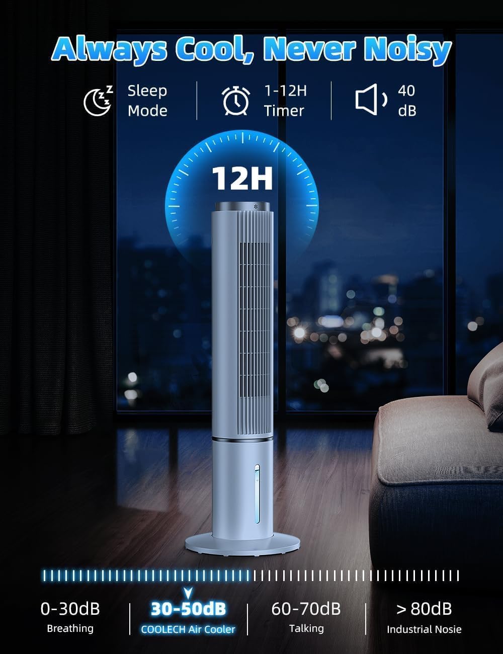 Windowless Air Conditioner w/4 Mode,3 Speed, Waterless Alert,2.4-Gal Tank for 24H Cooling, 12H Timer Swamp Cooler Air Conditioner, 20FT Remote,70° Auto Swing Evaporative Air Cooler for Bedroom