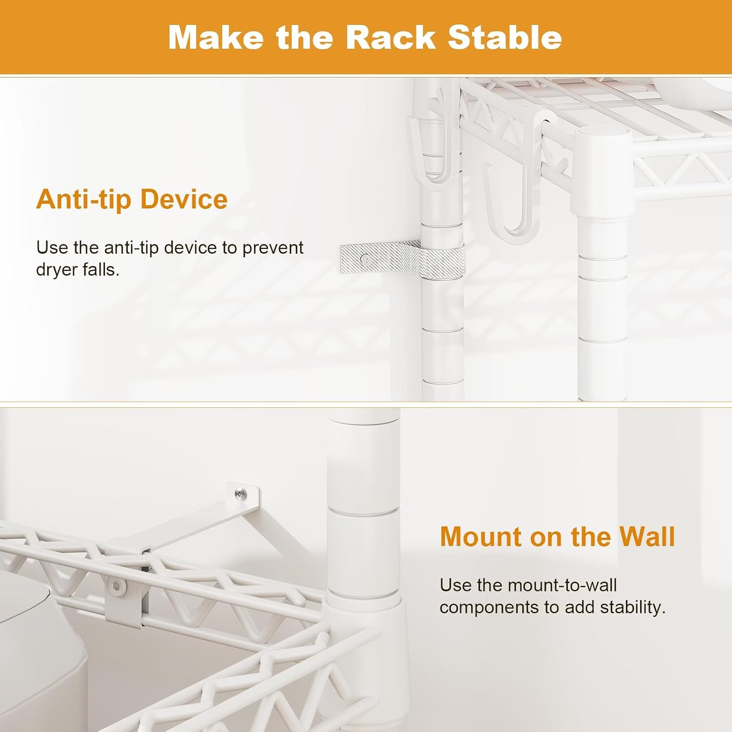 U16 Upgraded Washer Dryer Stacking Rack for Narrow Laundry Room | Metal Over Washer and Dryer Storage Shelves, Laundry Space Saver for Portable Dryer, 29.5"W x 23.6"D x 53.1"H, White