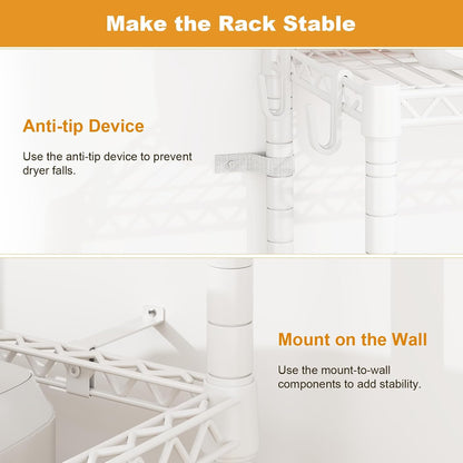 U16 Upgraded Washer Dryer Stacking Rack for Narrow Laundry Room | Metal Over Washer and Dryer Storage Shelves, Laundry Space Saver for Portable Dryer, 29.5"W x 23.6"D x 53.1"H, White