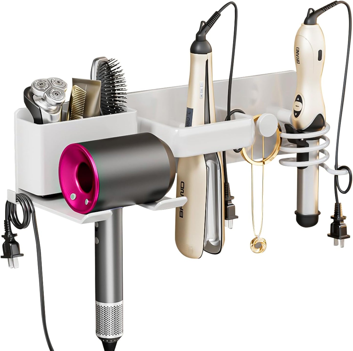 5 in 1 Hair Dryer Holder Hair Tool Organizer Metal Wall Mount (Black) | Curling iron and flat iron storage, Heavy-duty metal rack for styling tools, Cluttered countertops solution for space saving