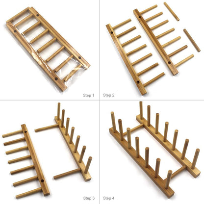 INNERNEED Bamboo Wooden Dish Rack, Vertical Plate & Lid Organizer | for Kitchen Cabinet or Countertop, Drying Stand for Dishes, Cutting Boards