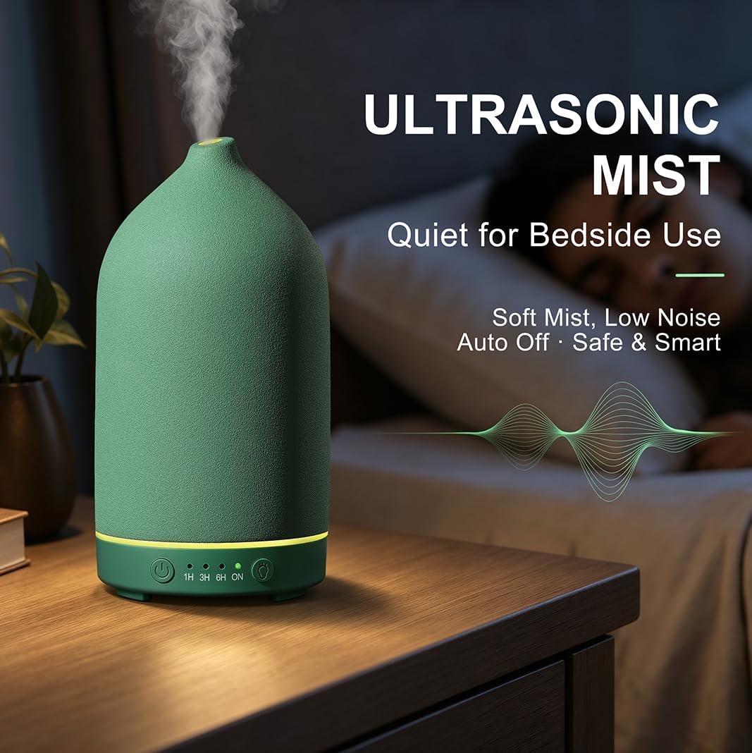 Gooamp 200ML Ceramic Essential Oil Diffuser for Home - Ultrasonic Aromatherapy Diffuser Humidifier with 7 Color LED Lights, Auto Shut-Off, 3 Timers for Bedroom, Office, Yoga, Black