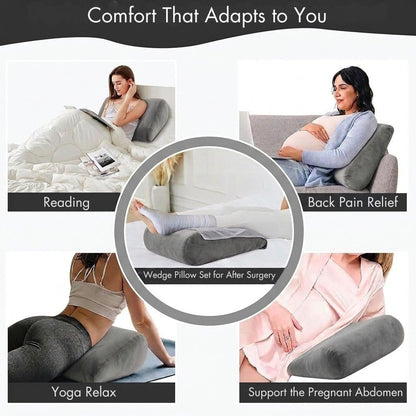 Maison Cozy® Inflatable Wedge Pillow for Travel and Sleeping - Adjustable Body Positioner for Back Support, Leg Elevation, Reading in Bed, Washable Velvet Cover, Travel Pouch (Sand Beige)