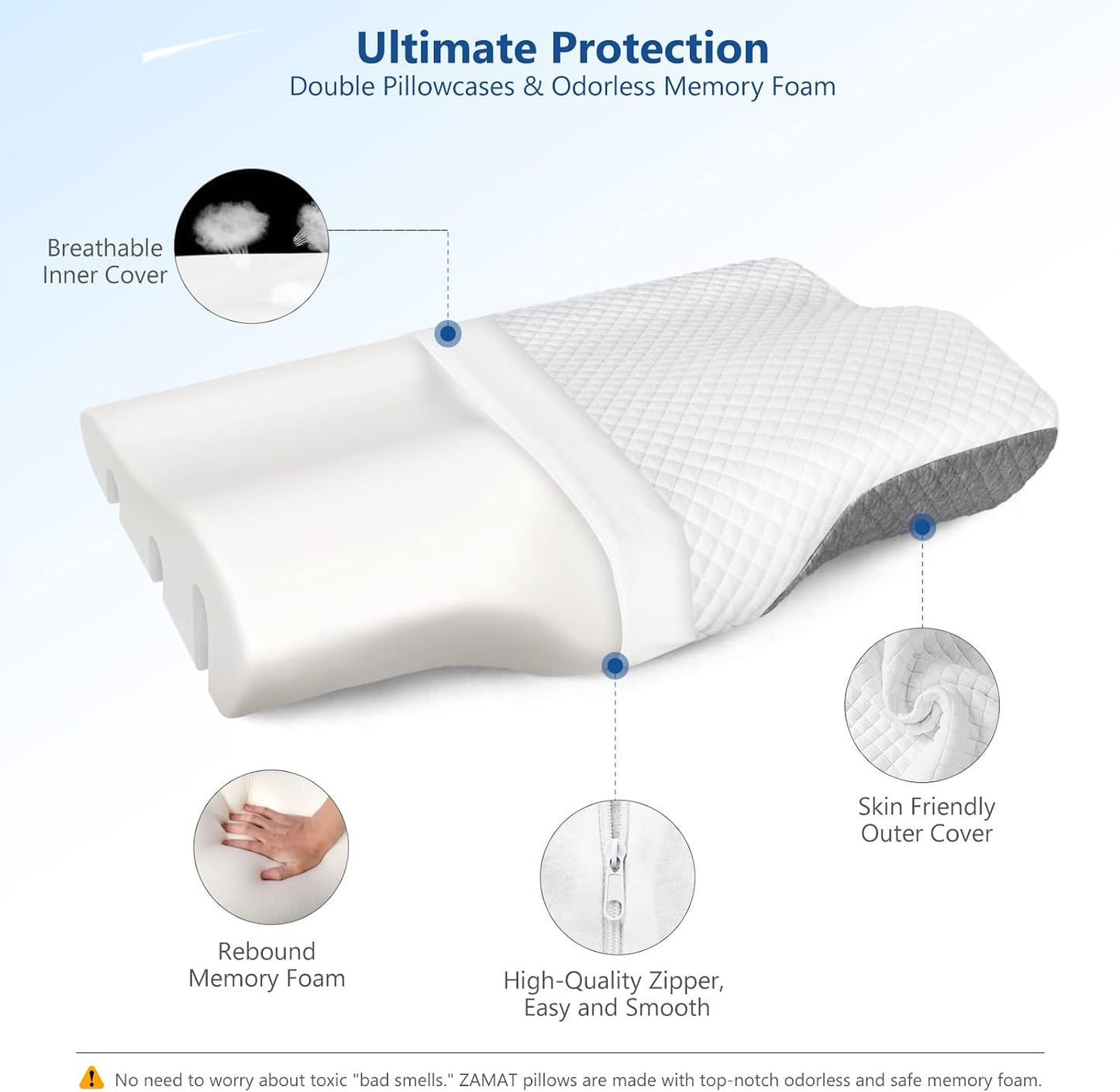 Memory Foam Pillow for Neck Pain Relief, Adjustable Orthopedic Ergonomic Cervical Pillow for Sleeping with Washable Cover, Bed Pillows for Side, Back, Stomach Sleepers