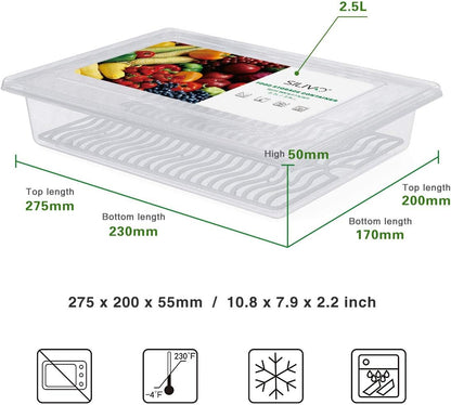 SILIVO Fruit Storage Containers for Fridge (3 Pack) - 1.5L Produce Saver Containers for Refrigerator with Removable Drain Tray Keep Fresh for Produce, Bacon, Fruits and Vegetables