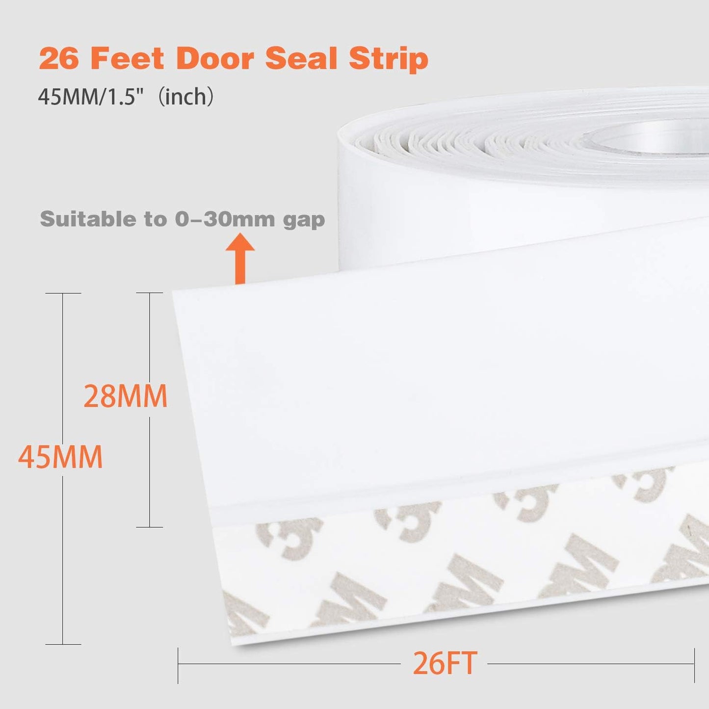 26 Feet Silicone Seal Strip,Door Weather Stripping Door Seal Strip Window Seal Silicone Sealing Tape for Door Draft Stopper Adhesive Tape (Transparent, 45mm)