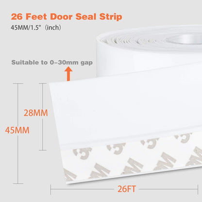 26 Feet Silicone Seal Strip,Door Weather Stripping Door Seal Strip Window Seal Silicone Sealing Tape for Door Draft Stopper Adhesive Tape (Transparent, 45mm)