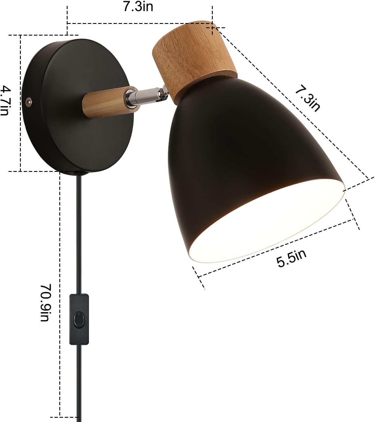 Wall Sconces Plug in, Swing Arm Wall Lamp with Power Cord, White Plug in Wall Lighting Fixtures Set of Two, Bedside Wall Mounted Reading Lamp with Switch, for Bedside Bedroom Hallway