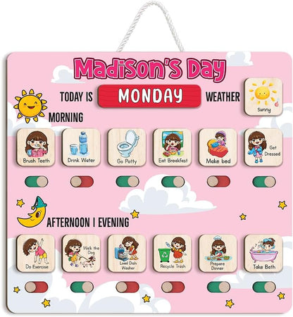 Wooden Daily Routine for Kids, Chore Chart for Toddler, Daily Responsibilities for Kids, Visual Schedule, Morning Bedtime Routine for Girls