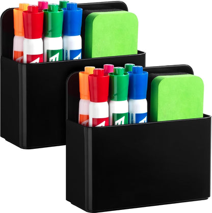 2 Pack Magnetic Pen Holder Cup for Whiteboard, Classroom Supplies | Plastic Magnetic Dry Erase Marker Holder for Refrigerator Fridge, Pencil Cup for School, Locker Accessories Organizer-White