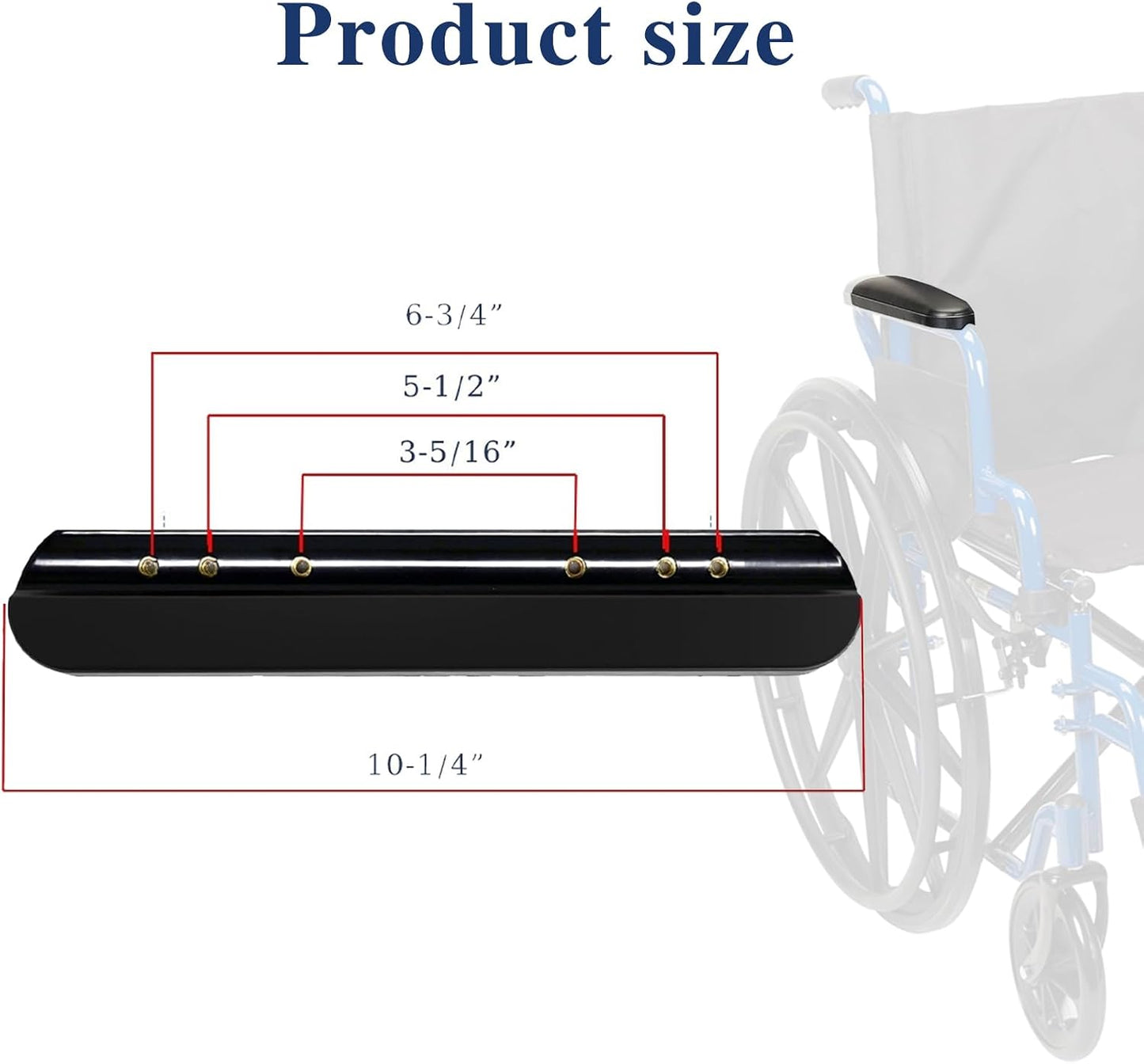 HMZ Full Length Padded Armrest Black 10-1/4" Long Wheelchair and Transport Chair arm Cushions, Black (1 Pair) Compatible with All Brands(10-1/4")