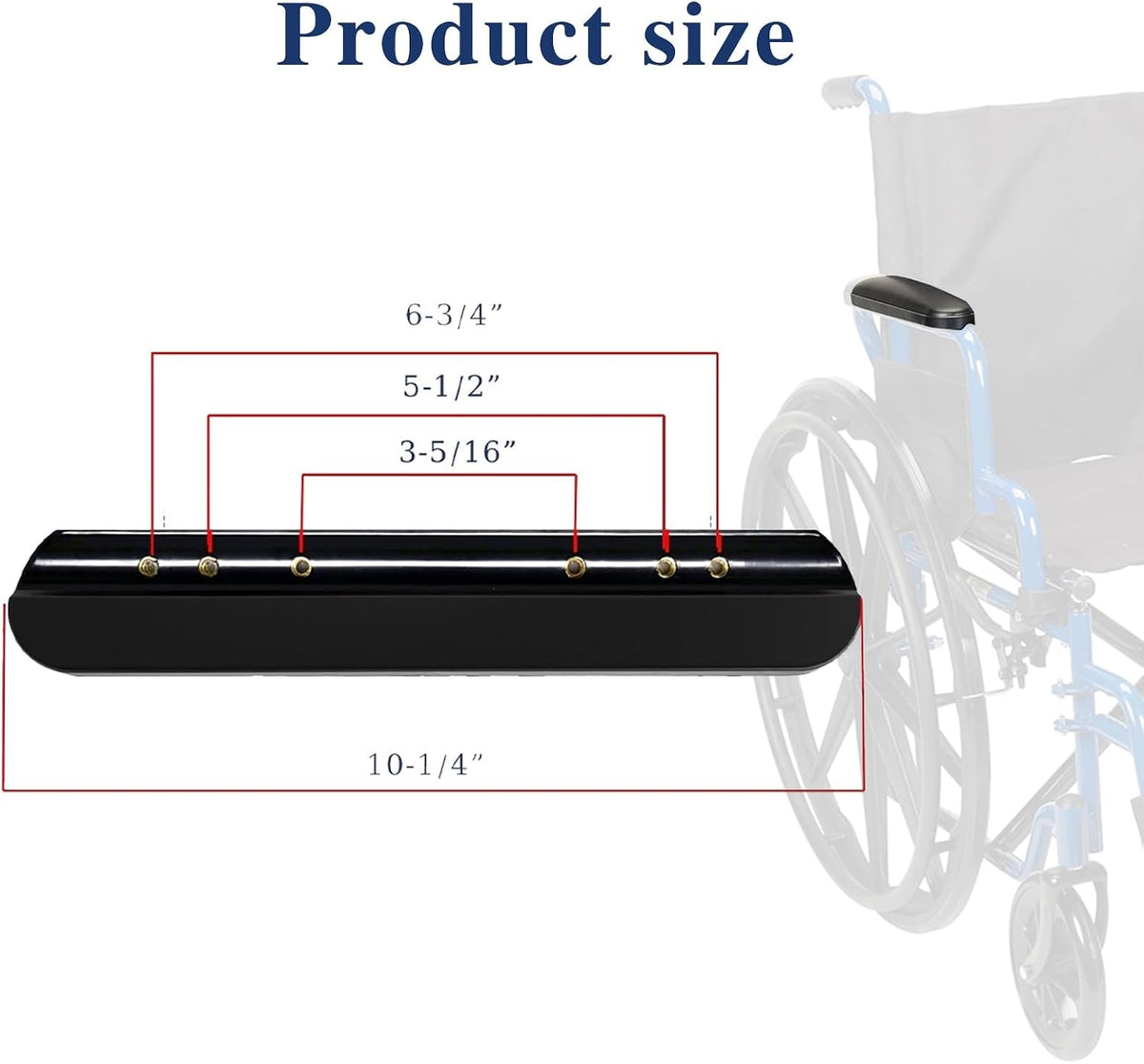 HMZ Full Length Padded Armrest Black 10-1/4" Long Wheelchair and Transport Chair arm Cushions, Black (1 Pair) Compatible with All Brands(10-1/4")