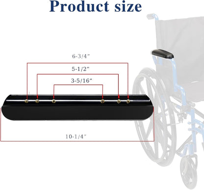 HMZ Full Length Padded Armrest Black 10-1/4" Long Wheelchair and Transport Chair arm Cushions, Black (1 Pair) Compatible with All Brands(10-1/4")