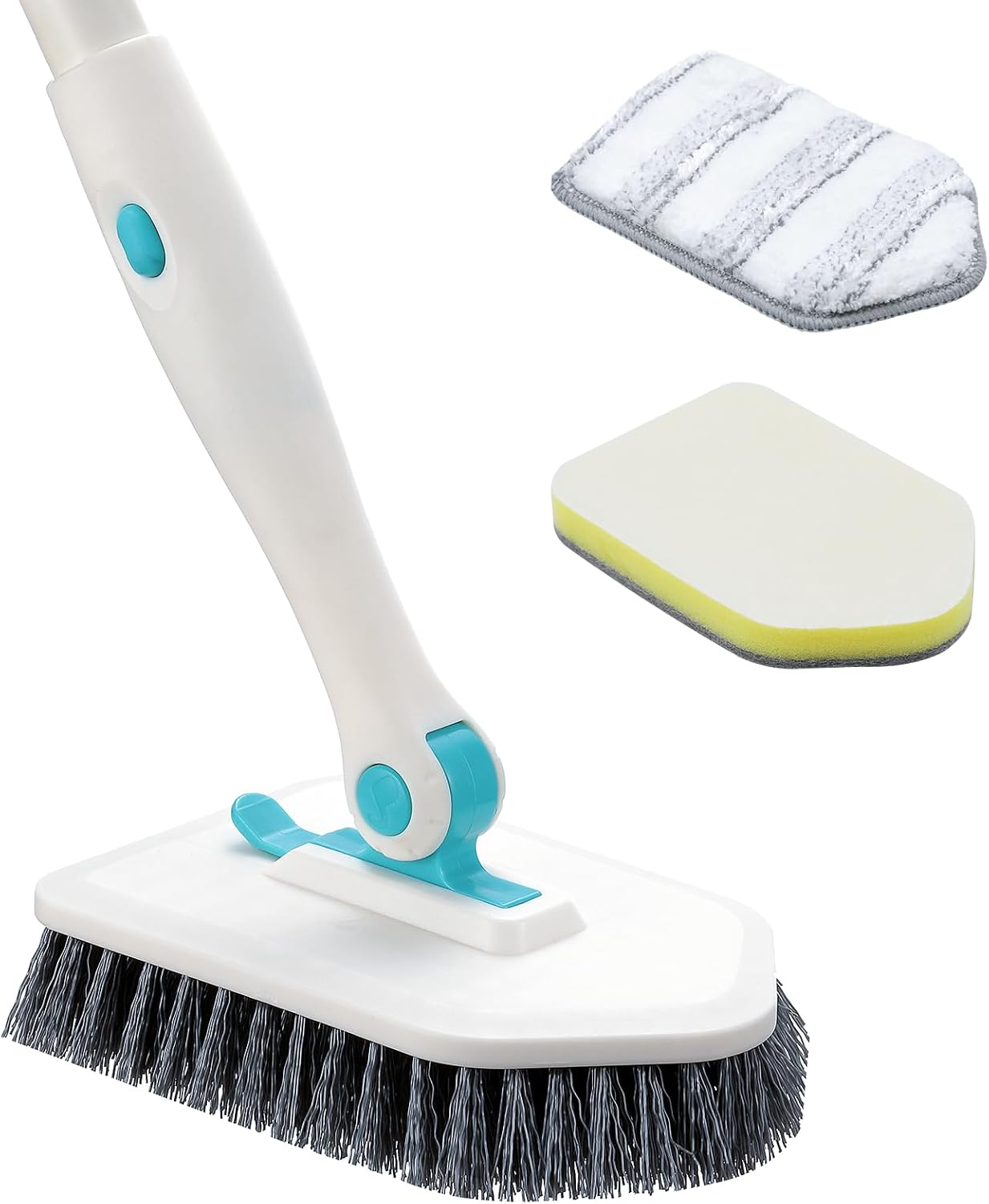 nacena Shower Scrubber with Long Handle, 4 in 1 Tile Tub Scrubber Brush with 3 Detachable Cleaning Heads and V-Shaped Grout Brush Shower Cleaner Brush for Bathroom Kitchen Toilet Tub Sink Wall, Black