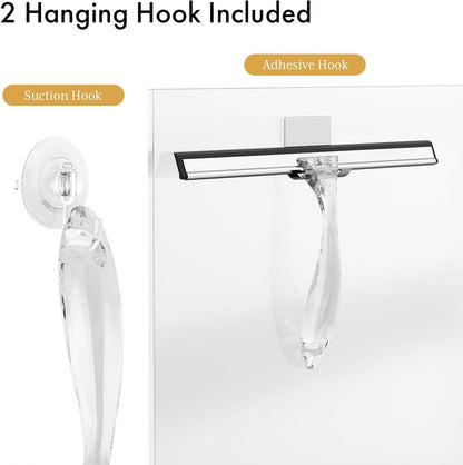 AmazerBath Squeegee for Shower Glass Door, 10 Inches, Clear | All-Purpose squeegee with Suction Hook & Adhesive Hook, Silicone Blade, for Shower Doors, Windows, Tiles and Car Glass