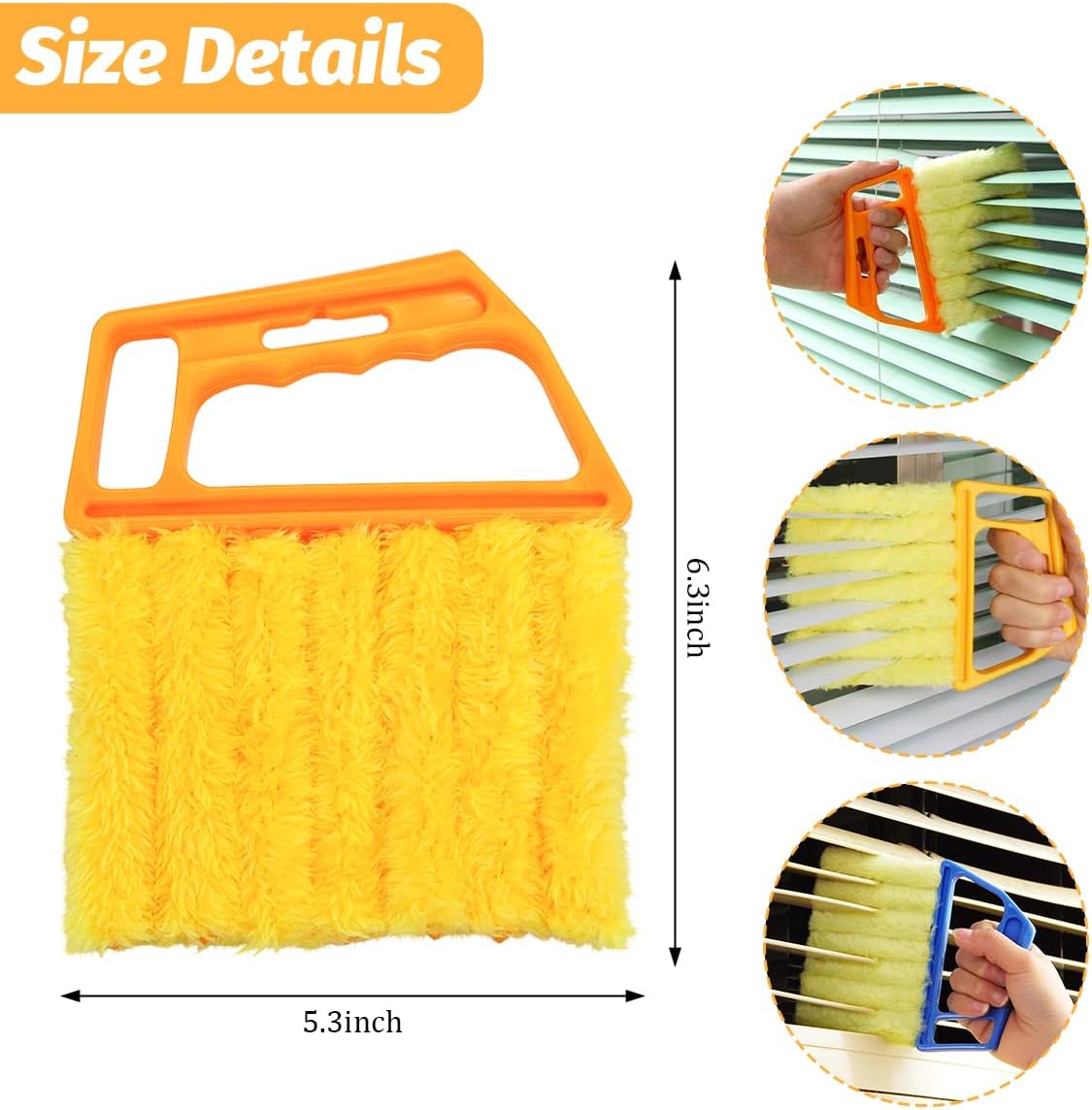 3PCS 6.3 Inch 7-Finger Microfiber Vent Cleaning Brushes, Orange | PP handles, detachable washable cloths, reusable design, reaches narrow grille gaps, automotive cleaning tools