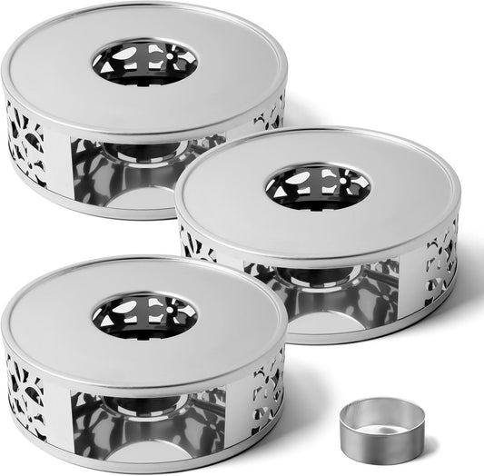Tea Warmer Petals Silhouette, 3 Pack | Stainless Steel Teapot Warmer, With Tealight Holder