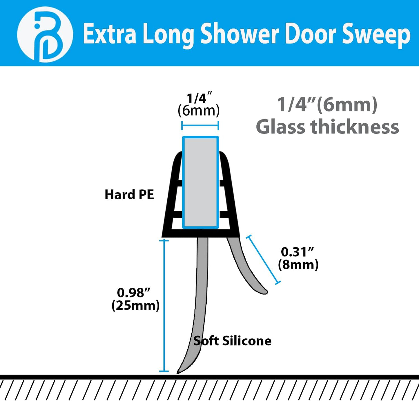 2-Pack Butecare Frameless Shower Door Bottom Seal for Glass Doors – Stop Shower Leaks and Create a Water Barrier (3/8” x 39”)