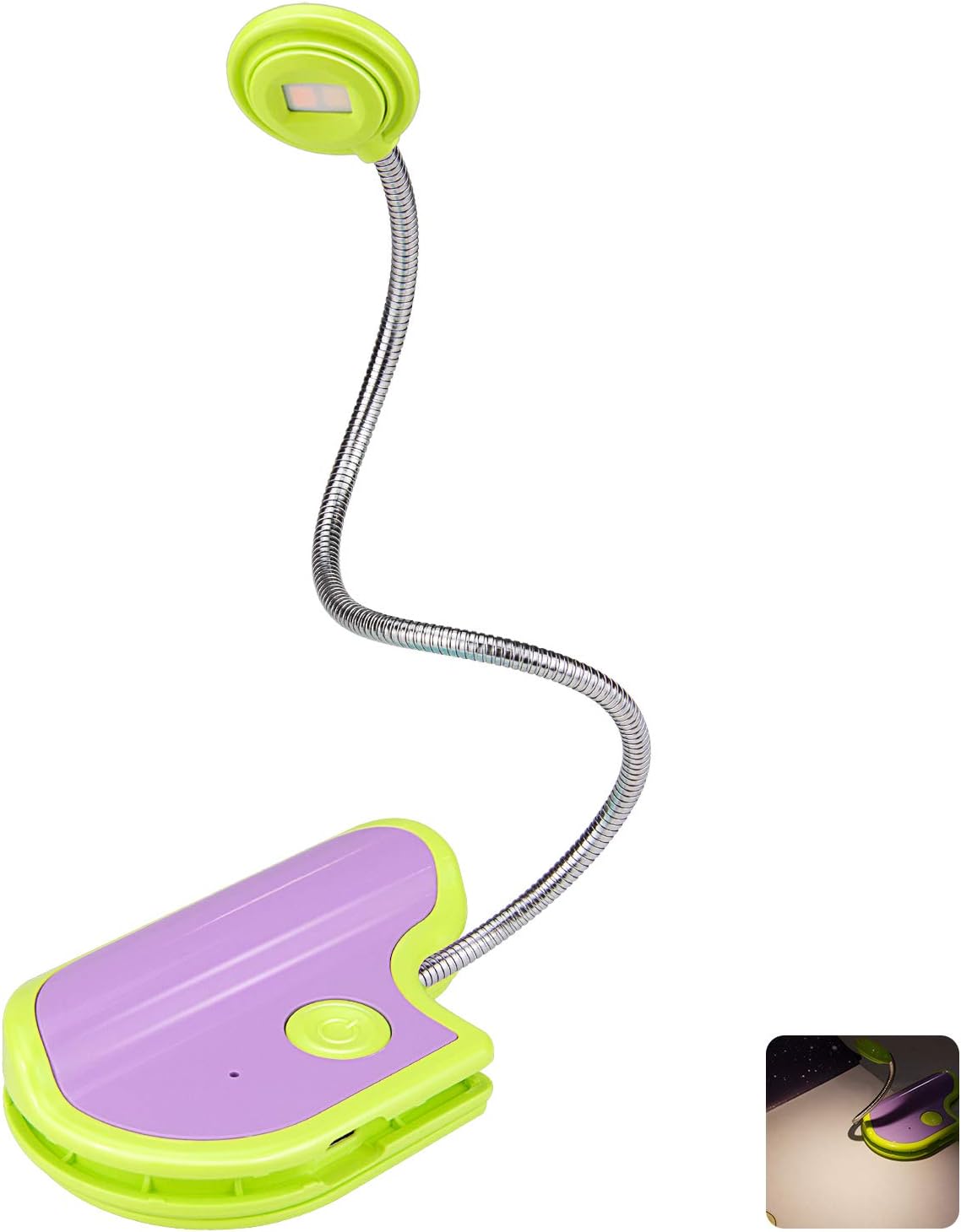 BIGMONAT Rechargeable Book Reading Light in Bed,Dimmable Warm/White Book Light for Kids,Multi Colors Portable LED Reading Lamp with Rotary Light Neck,Wireless Clip on Reading Light for Student(Green)