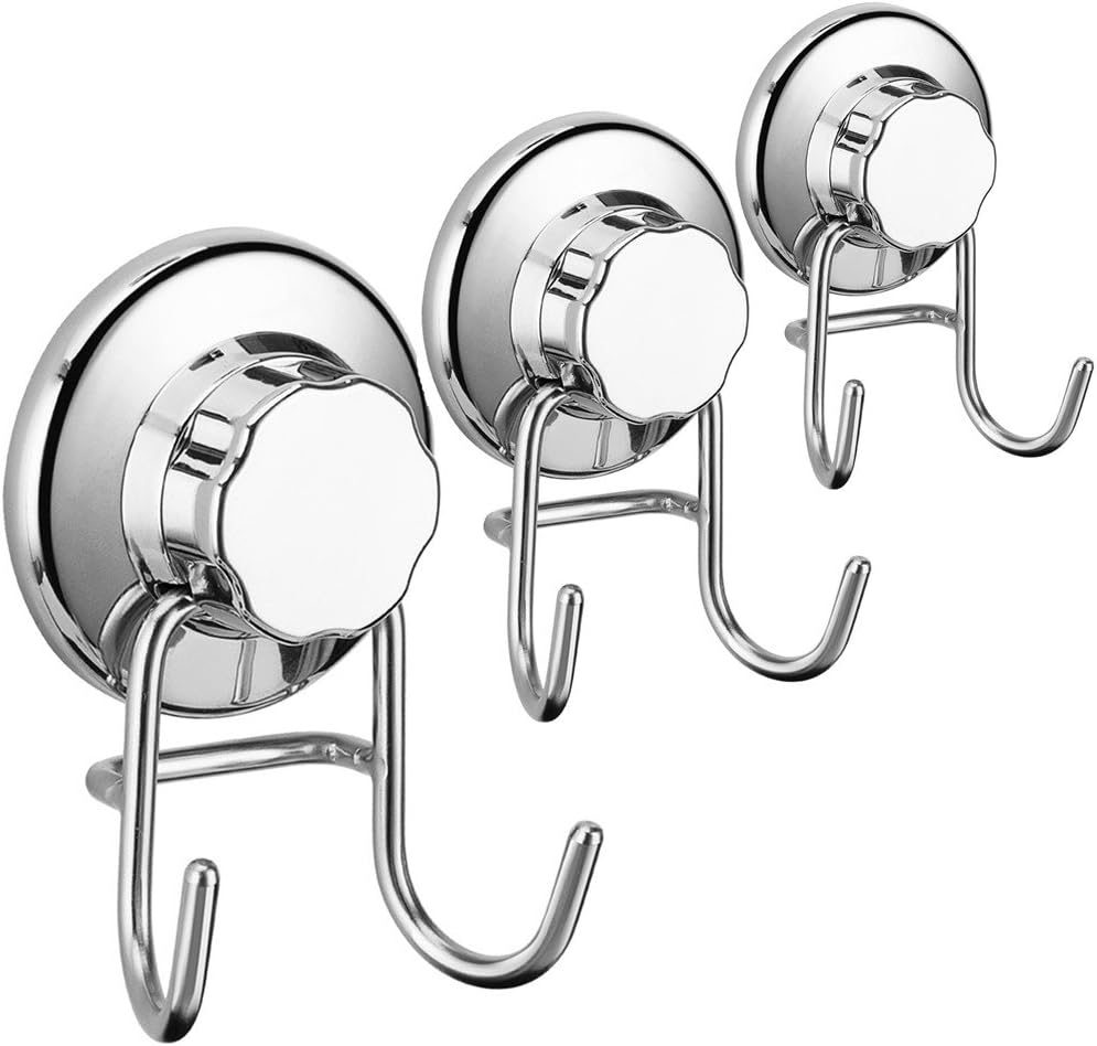 SANNO Suction Cup Hooks, Shower Squeegee Holder, Towel Robe Loofah Holder, Bathroom Kitchen Shower Wall Hooks, Bathroom Accessories, Black (2 Pack)