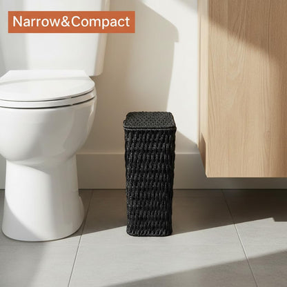 Coeusy 3 Gallon Wicker Trash Can,Small Bathroom Trash Can with Lid,Natural Water Hyacinth Wicker Waste Basket for Bedroom,Toilet,Narrow Garbage Can with Removable Liner