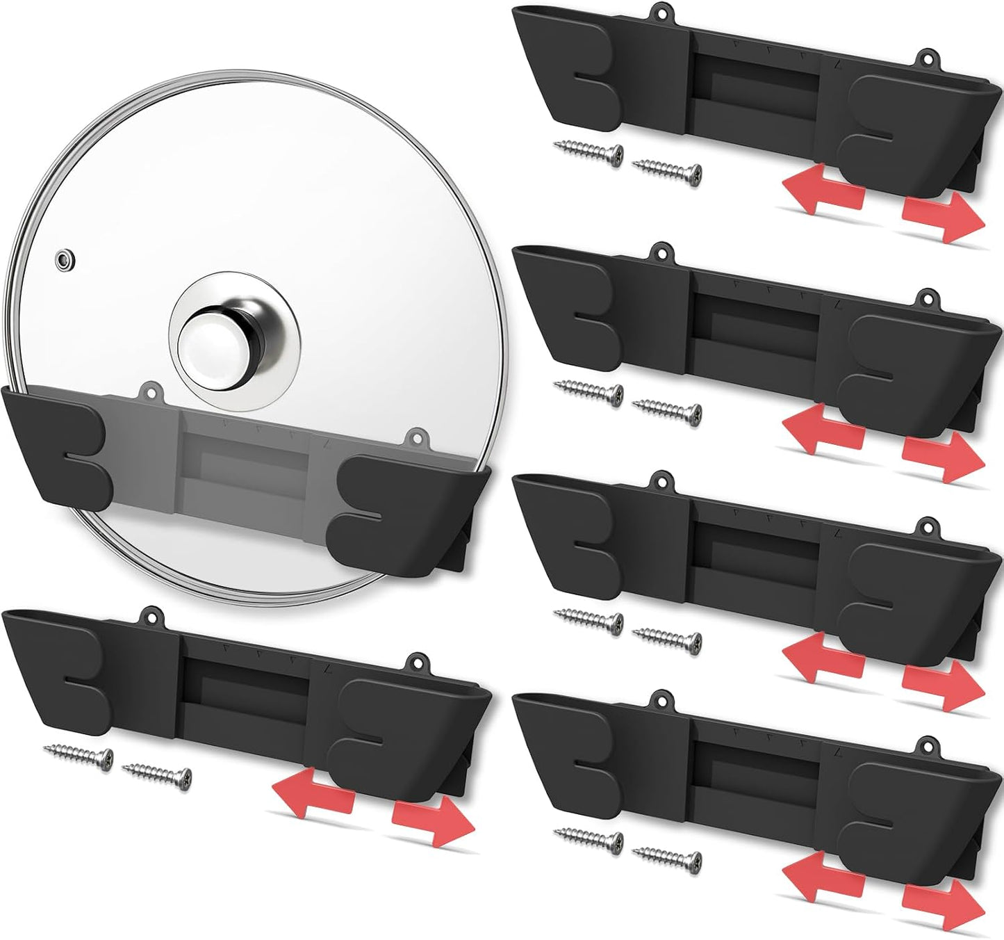 Adjustable Universal Pot Lid Holder Organizer for Cabinet - Upgraded Patented 3 Pack Pan Lids Organizers Inside Door Wall Mount Pots Top Rack for Kitchen Cupboard Fit 6" to 13" (Black)
