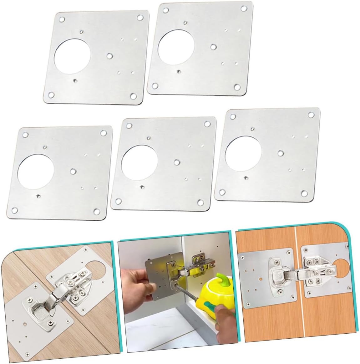 5pcs Stainless Steel Hinge Repair Plate Kit Screws Door Hinge Brackets for Cabinet and Furniture Repair Easy Installation and Stable Support