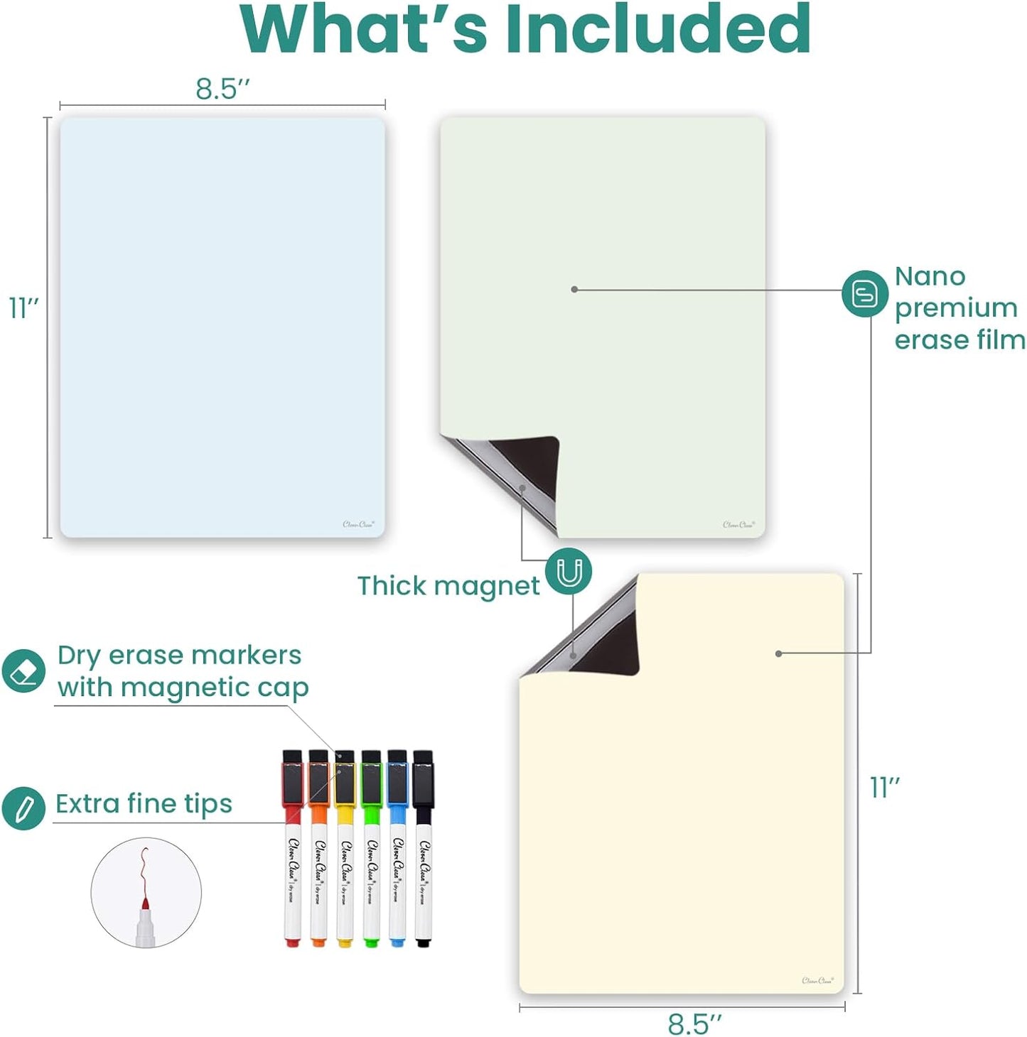 Magnetic Dry Erase Board – 8.5”x11” Reusable Lined Dry Erase List Board for Fridge 2 Pcs – Marker Included