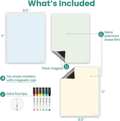 Magnetic Dry Erase Board – 8.5”x11” Reusable Lined Dry Erase List Board for Fridge 2 Pcs – Marker Included