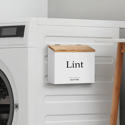 Magnetic Lint Bin for Laundry Room, Compact Size | Wooden Dryer Lint Bin with Lid - Rustic Lint Box, Magnetic Bin - Modern Farmhouse Laundry Room Decor, Black with Torched Lid