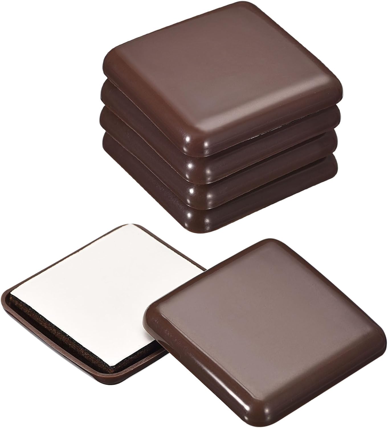 uxcell Furniture Sliders, 8Pcs 2" - Plastic Self-Adhesive Square Sliding Pads, Chair Glides for Carpeted Tile Vinyl Hardwood Floors (Brown)