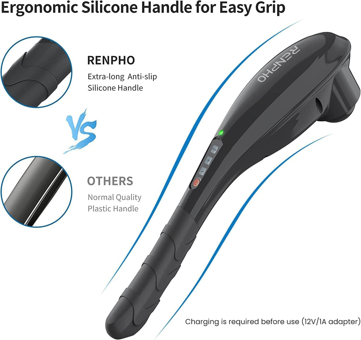 RENPHO Cordless Handheld Massager, 5 Adjustable Speeds and Massage Modes | Rechargeable Electric Neck Massage Tool for Muscle Tension, For Shoulder, Back & Leg, Home, Office, Travel Use, Gift Idea
