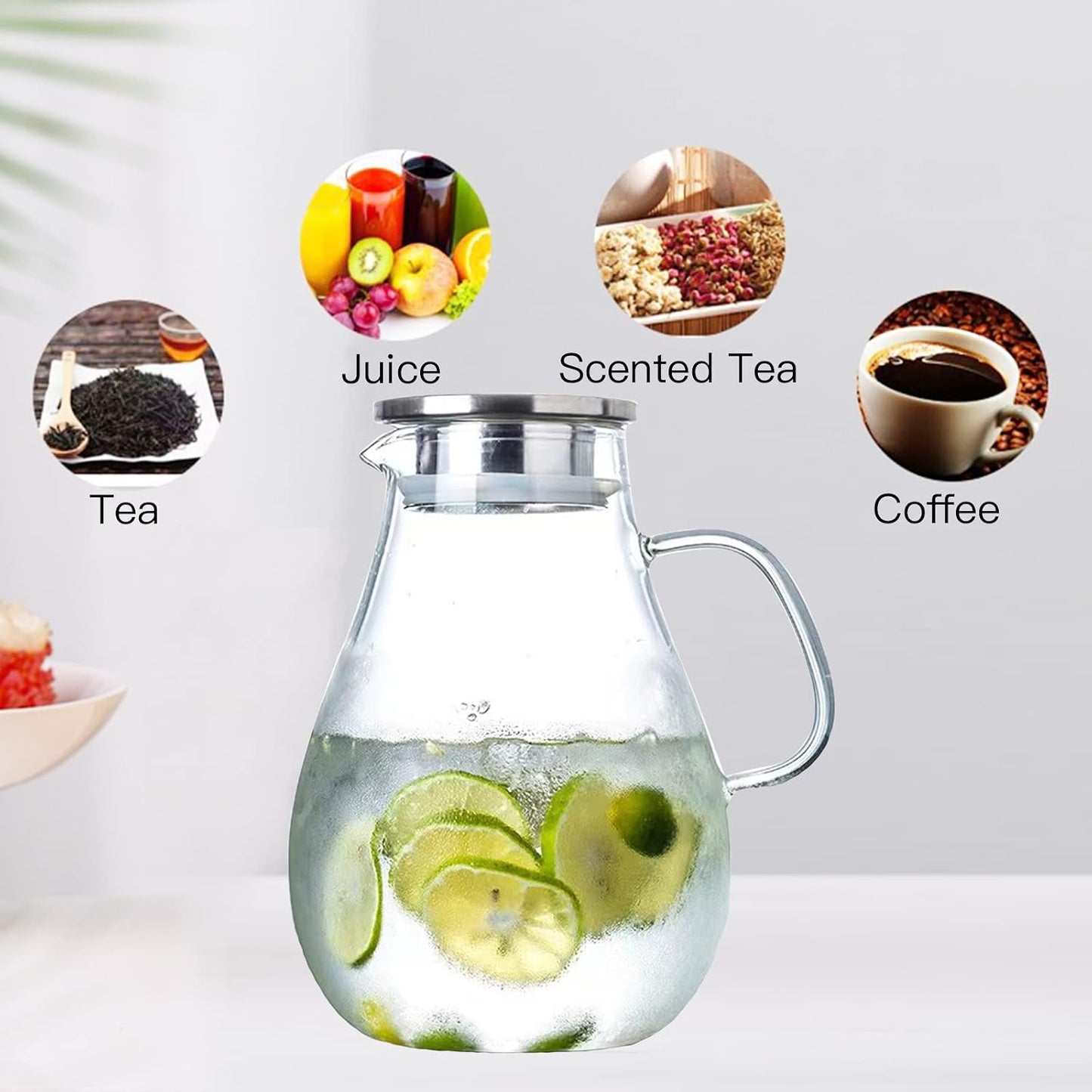 60.8oz Glass Teapot, Stovetop & Microwave Safe Glass Borosilicate Tea Pot,Clear Teapot with Strainer, Glass Tea Kettle with Wooden Lid, Loose Leaf、Fruit Tea and Fragrant Tea