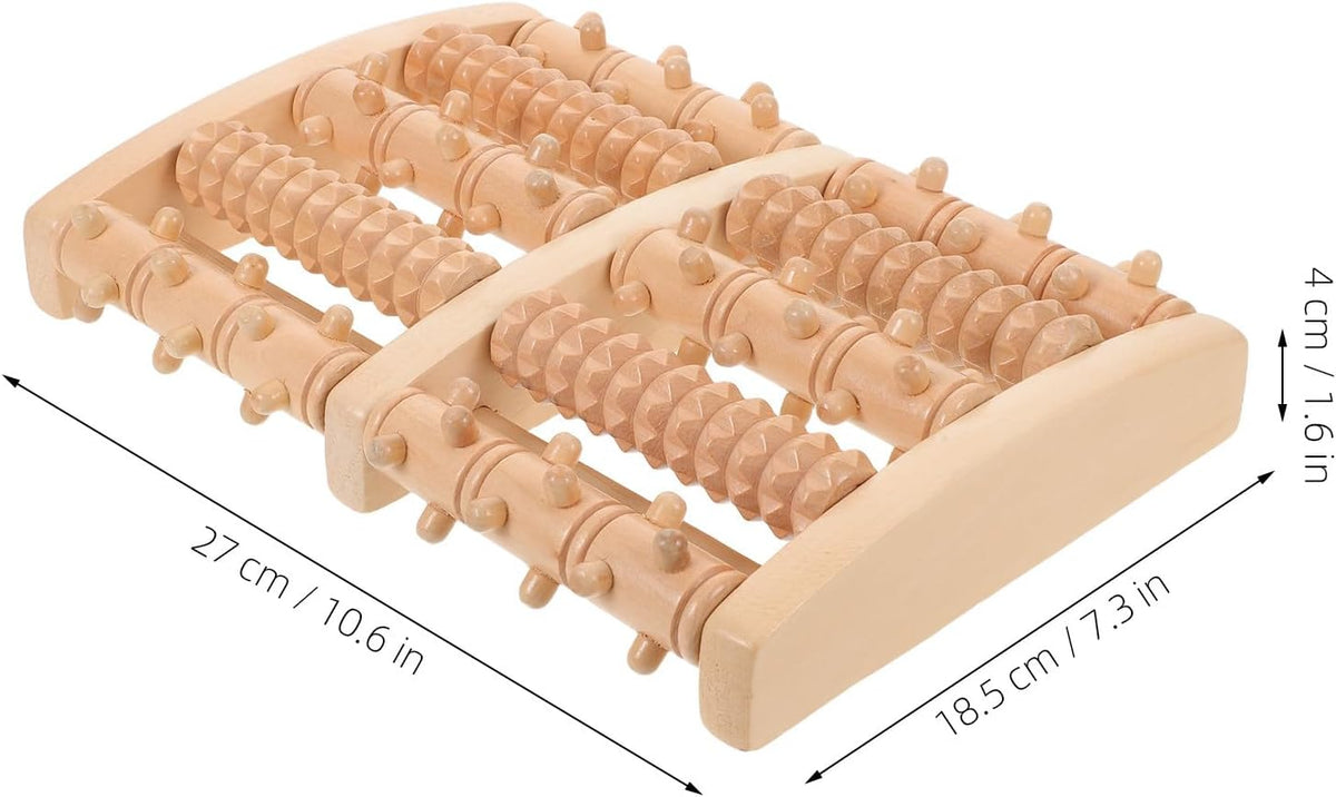Wooden Foot Massager Roller for Plantar Fasciitis Relief, 5-Row Acupressure Muscle Roller, Portable Foot and Calf Reflexology Massage Tool for Deep Tissue Relaxation