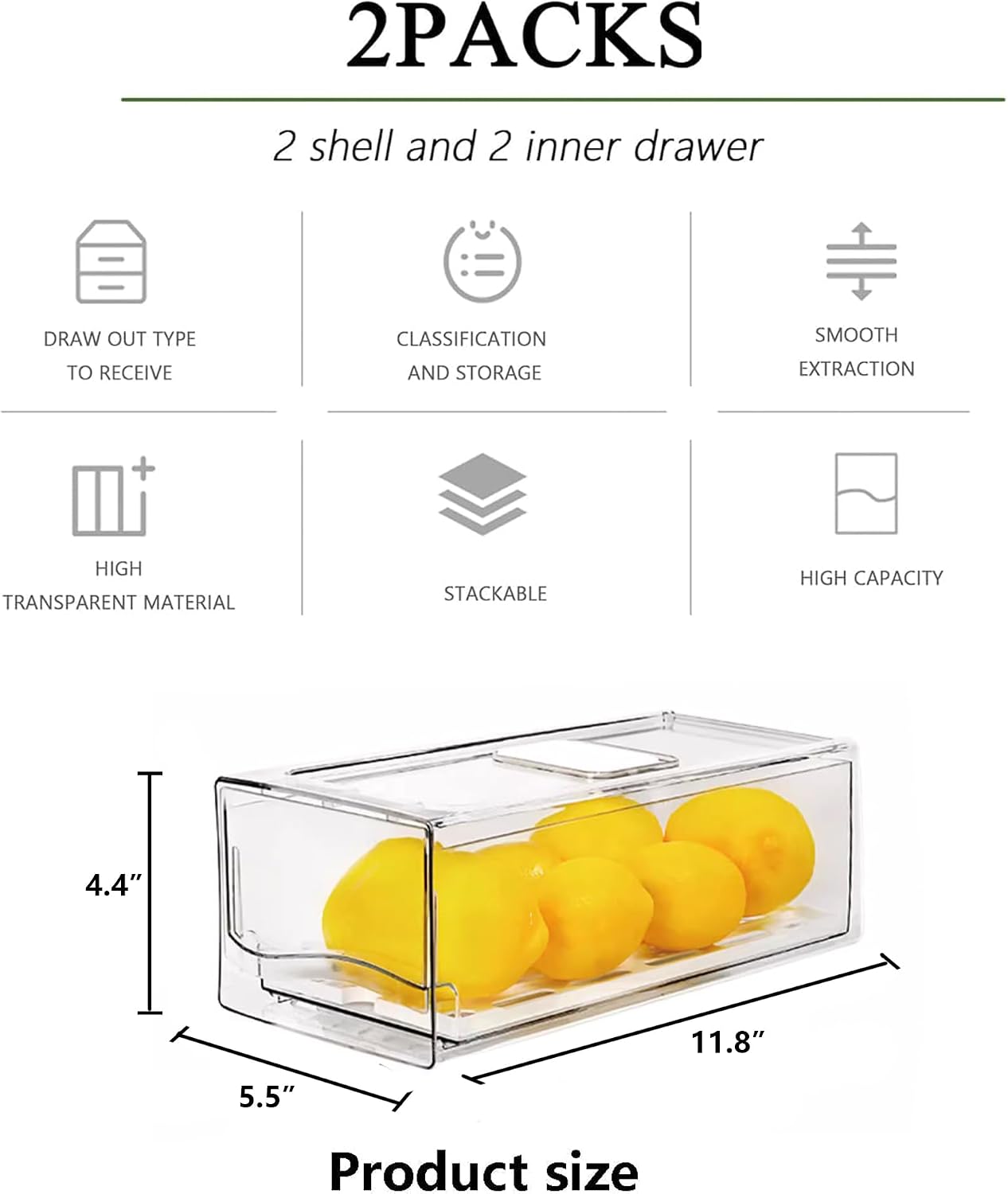 5 Pack Fruit Storage Containers for Fridge,Produce Container for Fridge with Removable Colanders,Leakproof Refrigerator Organizers and Storage for Produce Berry Vegetable Salad Meat Food Keep Fresh