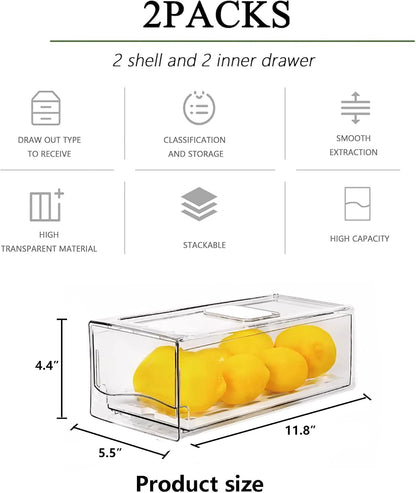 5 Pack Fruit Storage Containers for Fridge,Produce Container for Fridge with Removable Colanders,Leakproof Refrigerator Organizers and Storage for Produce Berry Vegetable Salad Meat Food Keep Fresh