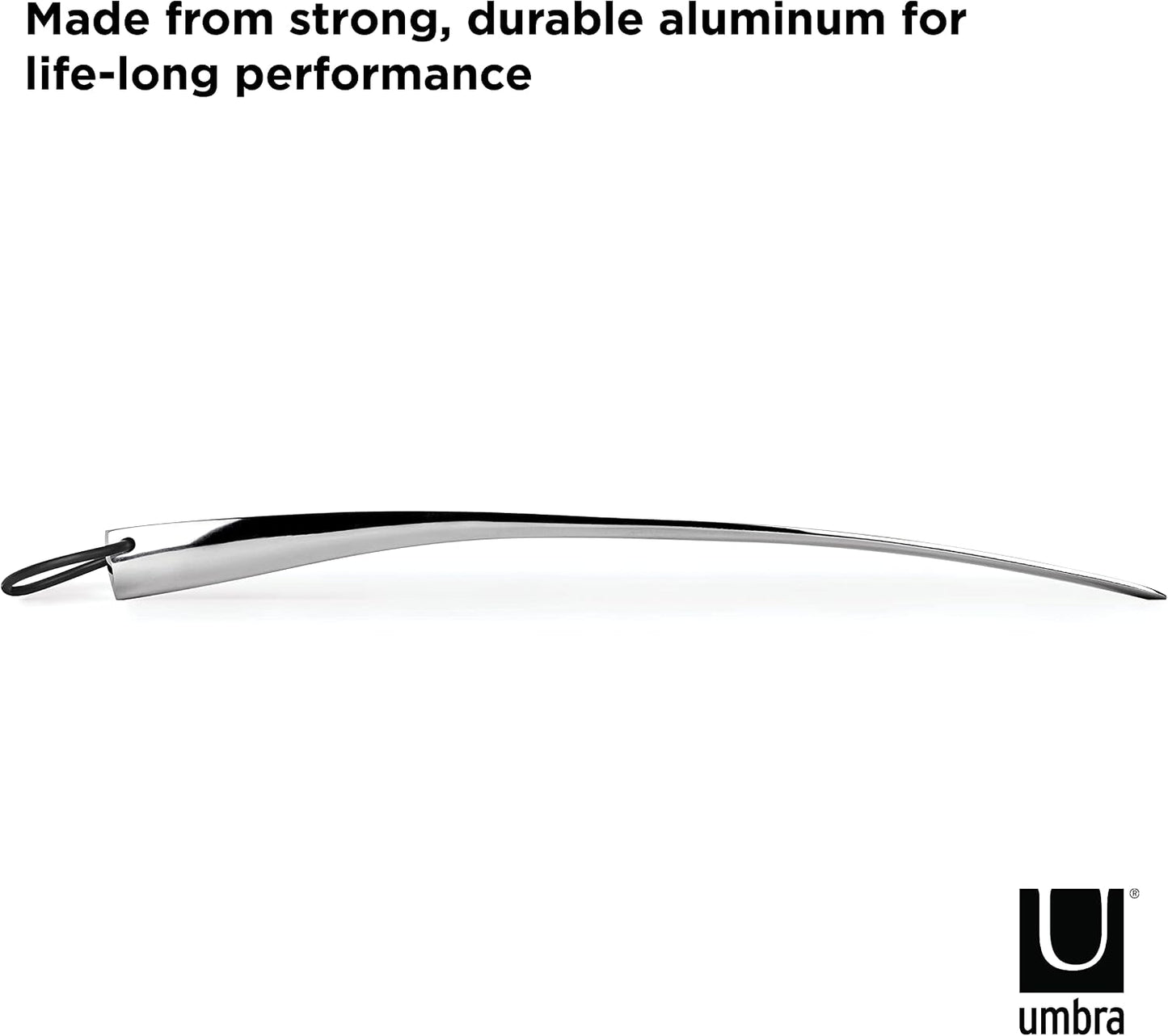 Umbra Shoehorn Premium Silver Long-Handled Metal 18 Inch Horn Stick for Men, Women, Kids, Boots Stainless Steel Heavy-Duty Shoes Remover, Aluminum, 0.4 x 0.4 x 0.4