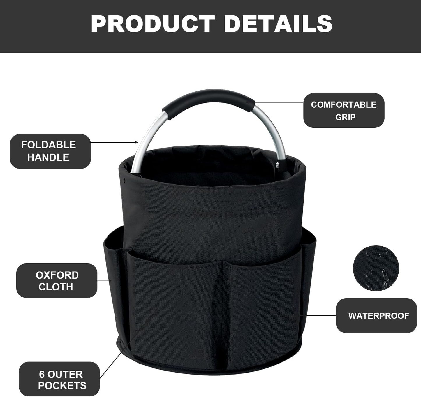 Cleaning Caddy with Handle, 17L Foldable Cleaning Supplies Organizer, Portable Storage Basket, Cleaning Supply Caddy, Multifunctional Cleaning Bucket Bag for Garden, Home, Kitchen (Black)