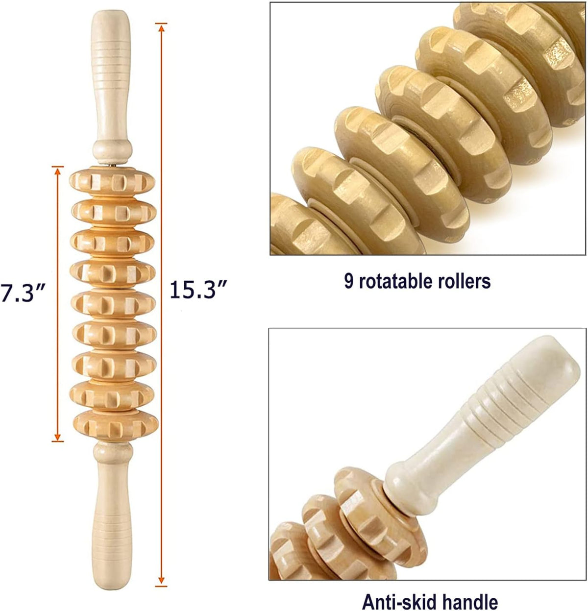 Wood Therapy Massage Tools, Wooden Back Massager Roller Rope