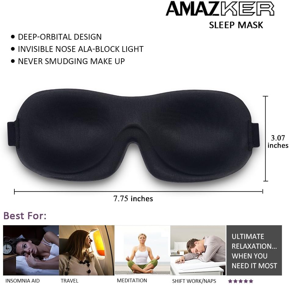 Sleep Mask SleepFun Invisible Alar Deep Orbit 3D Eye Mask Ultra Lightweight & Comfortable Sleeping Mask for Travel, Nap, Shift Works, Black & Blue